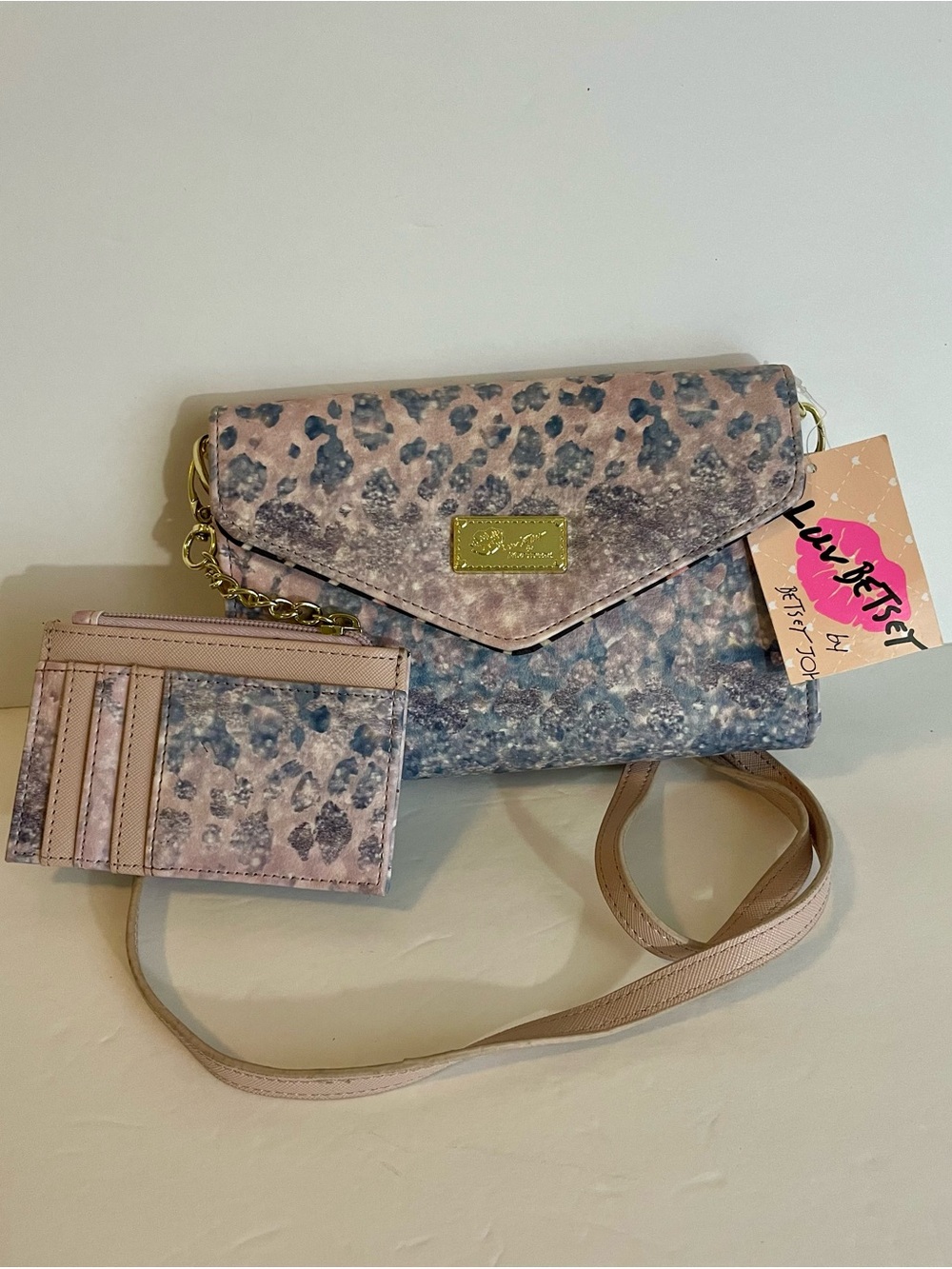 Betsey Johnson Luv Betsey NWT Pink & Blue Crossbody/Cardholder Set